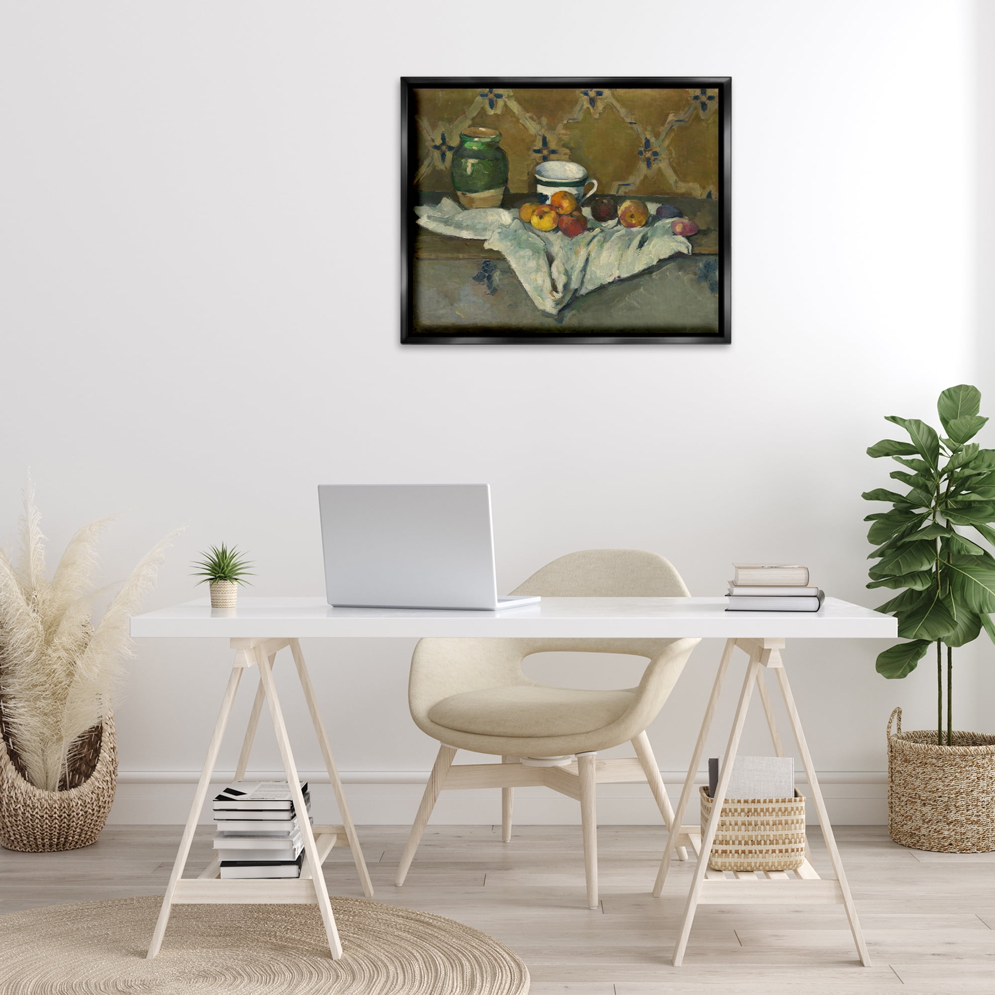 Stupell Industries Classical Cezanne Still Life Food & Beverage Painting Black Floater Framed Canvas Art Print Wall Art, 31 x 25