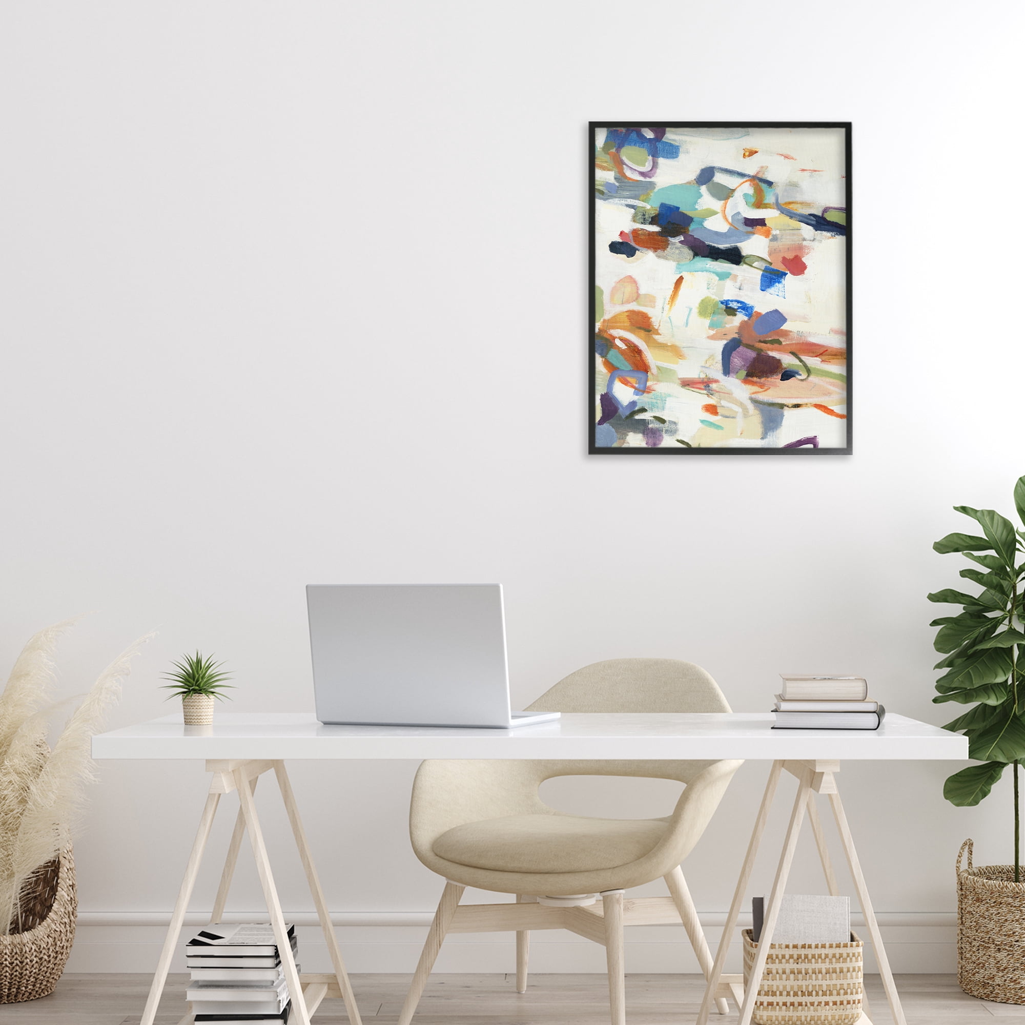 Stupell Industries Flowing Stippled Brushstrokes Black Framed Giclee Art, design by Lisa Ridgers