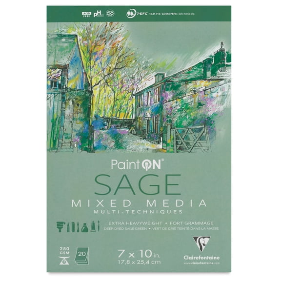 Clairefontaine PaintOn Mixed Media Pad - Sage, 7" x 10", 20 Sheets