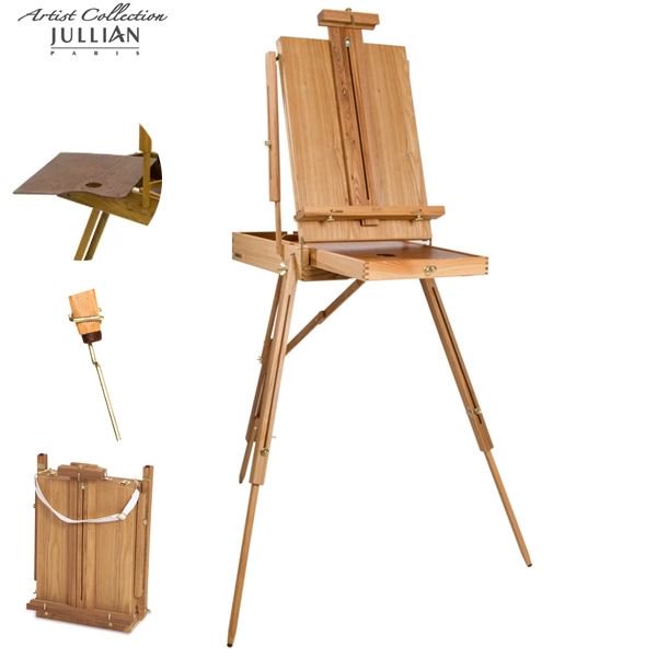 Jullian Escort French Style Easel Includes Travel Sketchbox with 12 Inch Drawer, Wooden Pallete and Shoulder Strap - Birchwood