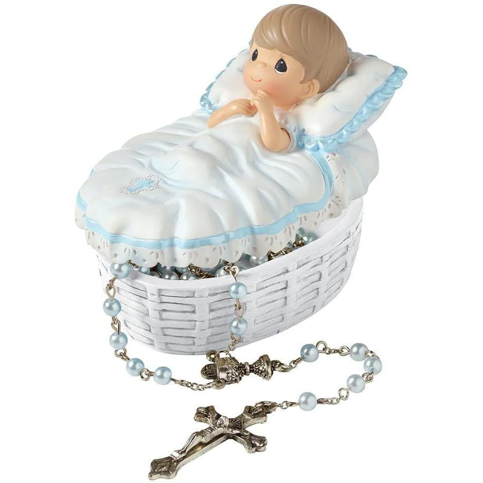 Precious Moments Set/2 Baptism Covered Box with Rosary Cream/White 2 Each