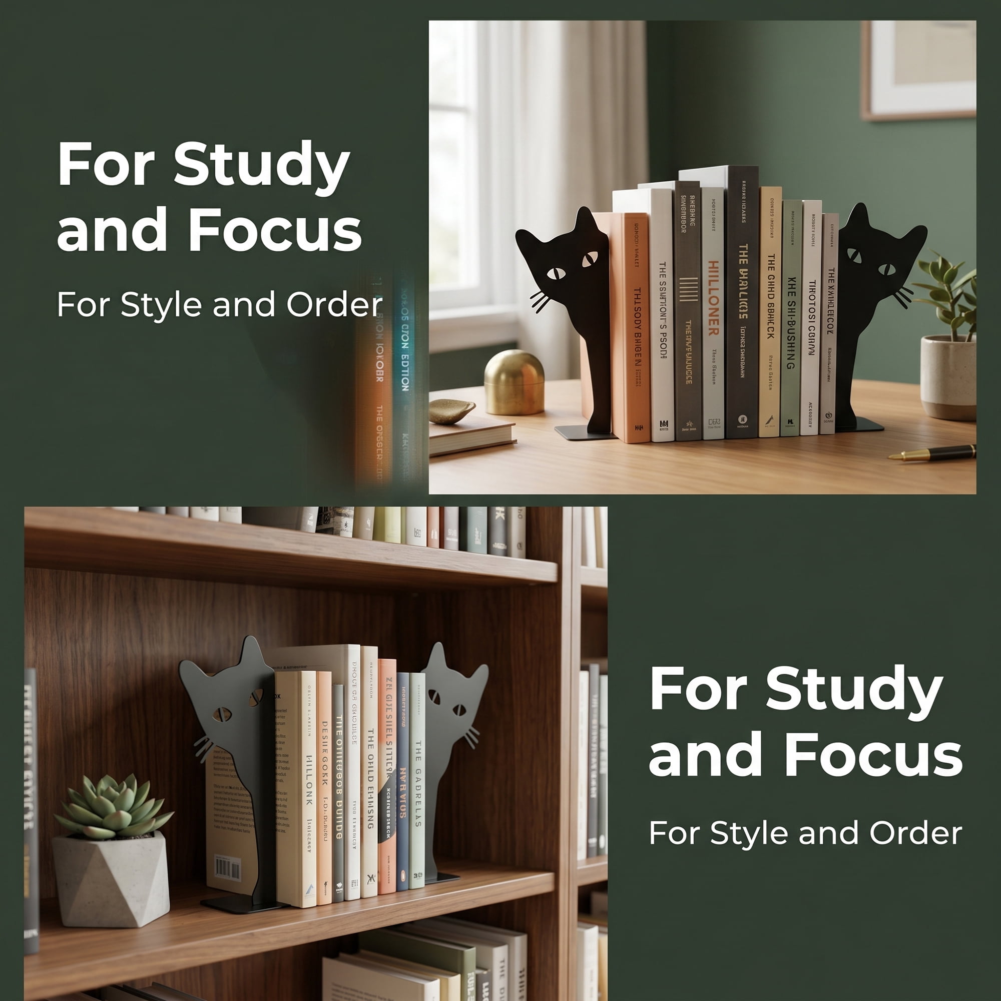 Unique Bargains 2Pcs Decorative Cartoon Metal Bookends Black 7.5*1.2*6.3inch