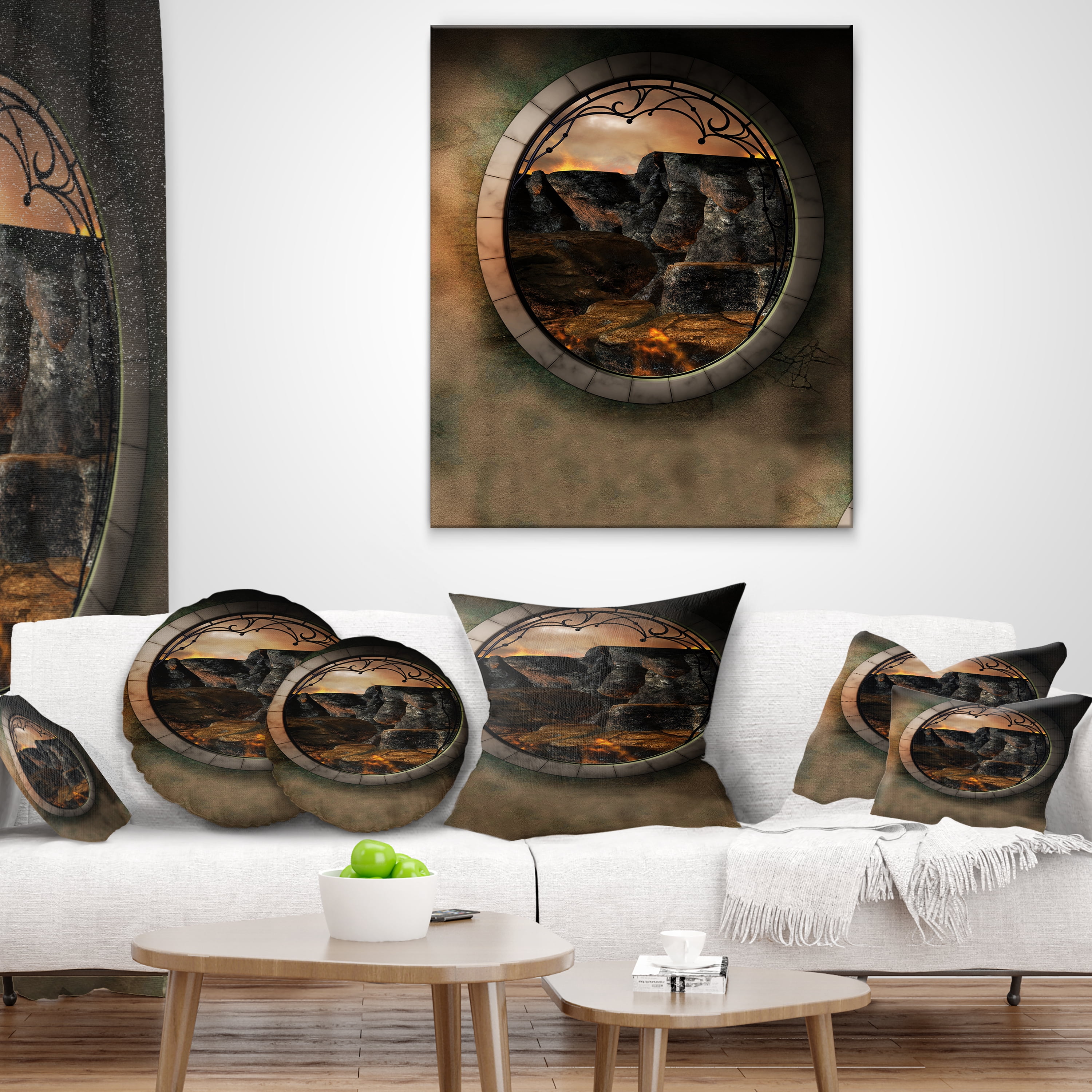 Designart Brown Fantasy Landscape with Frame - Photography Throw Pillow - 16x16