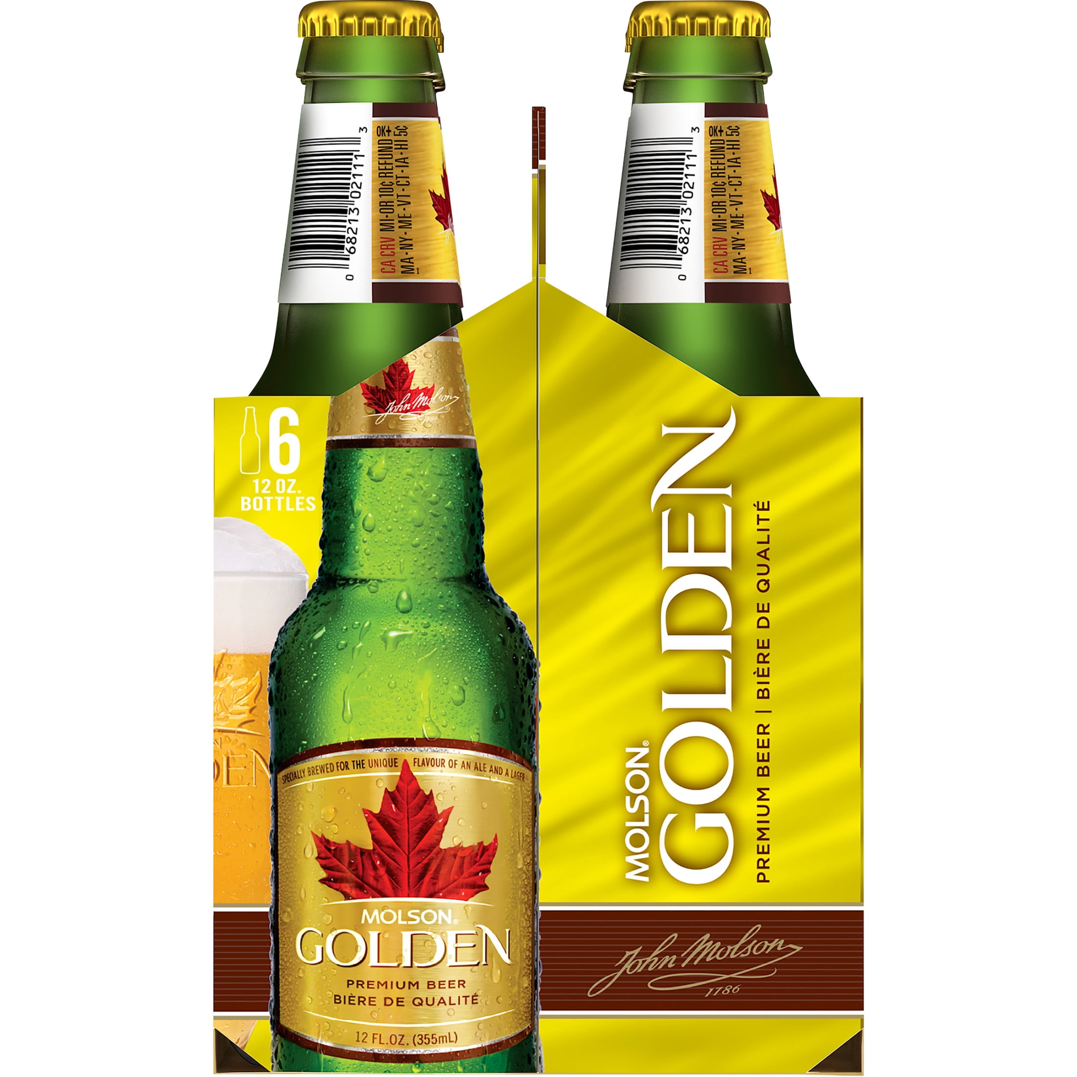 Molson Golden Beer, 6 Pack, 12 fl oz Glass Bottles, 5% ABV