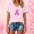 thumbnail image 2 of Cancer Shirt Women Cancer Awareness Pink Ribbon T-Shirt Cancer Survivor V-Neck Tops, 2 of 3
