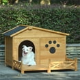 thumbnail image 2 of Pefilos 48" Outdoor Dog House for Medium Dogs, Weatherproof Asphalt Roof Pet Houses, Elevated Floor Paw Print Cat House, Beige, 2 of 8