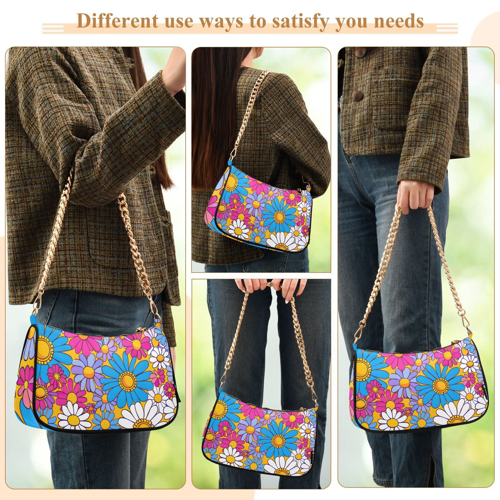Flowers for FloralWomen Small Shoulder Bag Crossbody Tote Hobo Bags Purse Clutch Handbags with Chain Strap for Women