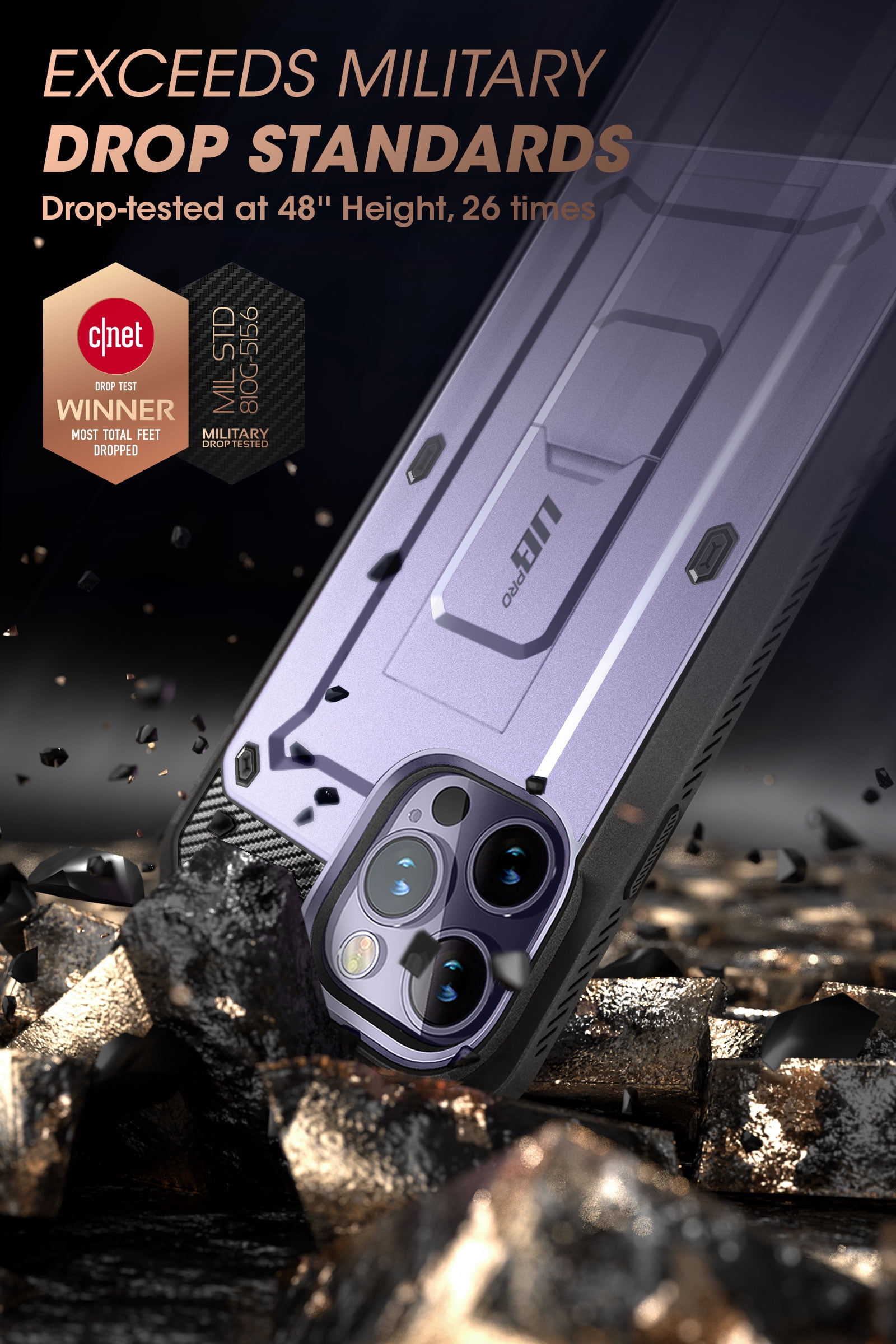 SupCase Unicorn Beetle Pro - Protective case for cell phone - rugged - MagSafe compatibility - polycarbonate, thermoplastic polyurethane (TPU) - deep purple - 6.7" - for Apple iPhone 14 Pro Max