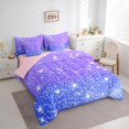thumbnail image 4 of Manfei Dreamy Starry Sky 7-Piece Twin Bedding Sets, Purple Blue Bling Stars Bedding Comforter Set, Teens Kids Boys Girls Reversible Sheet Sets, Lightweight Room Decor, 4 of 8