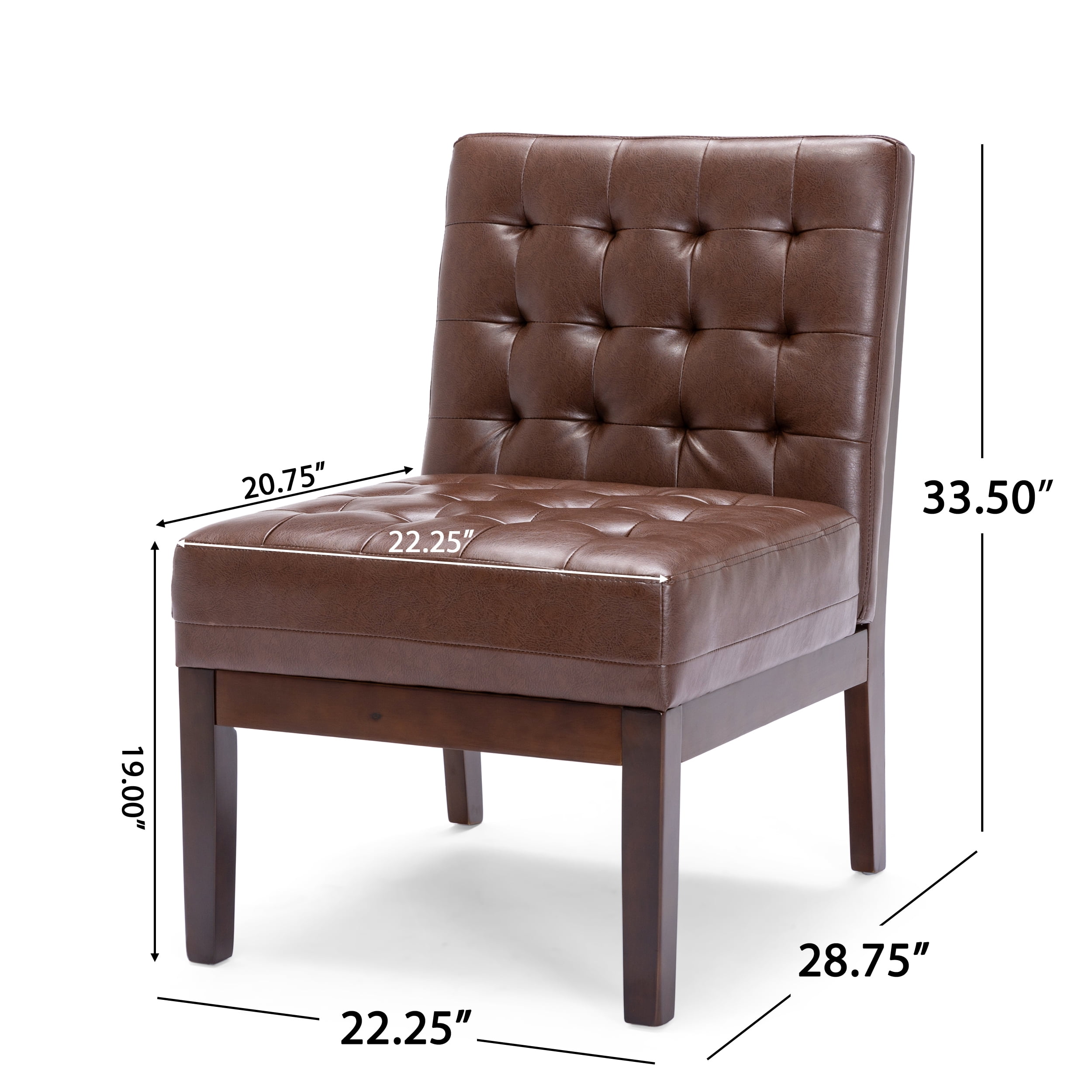 Noble House Voll Faux Leather Tufted Slipper Chair, Dark Brown