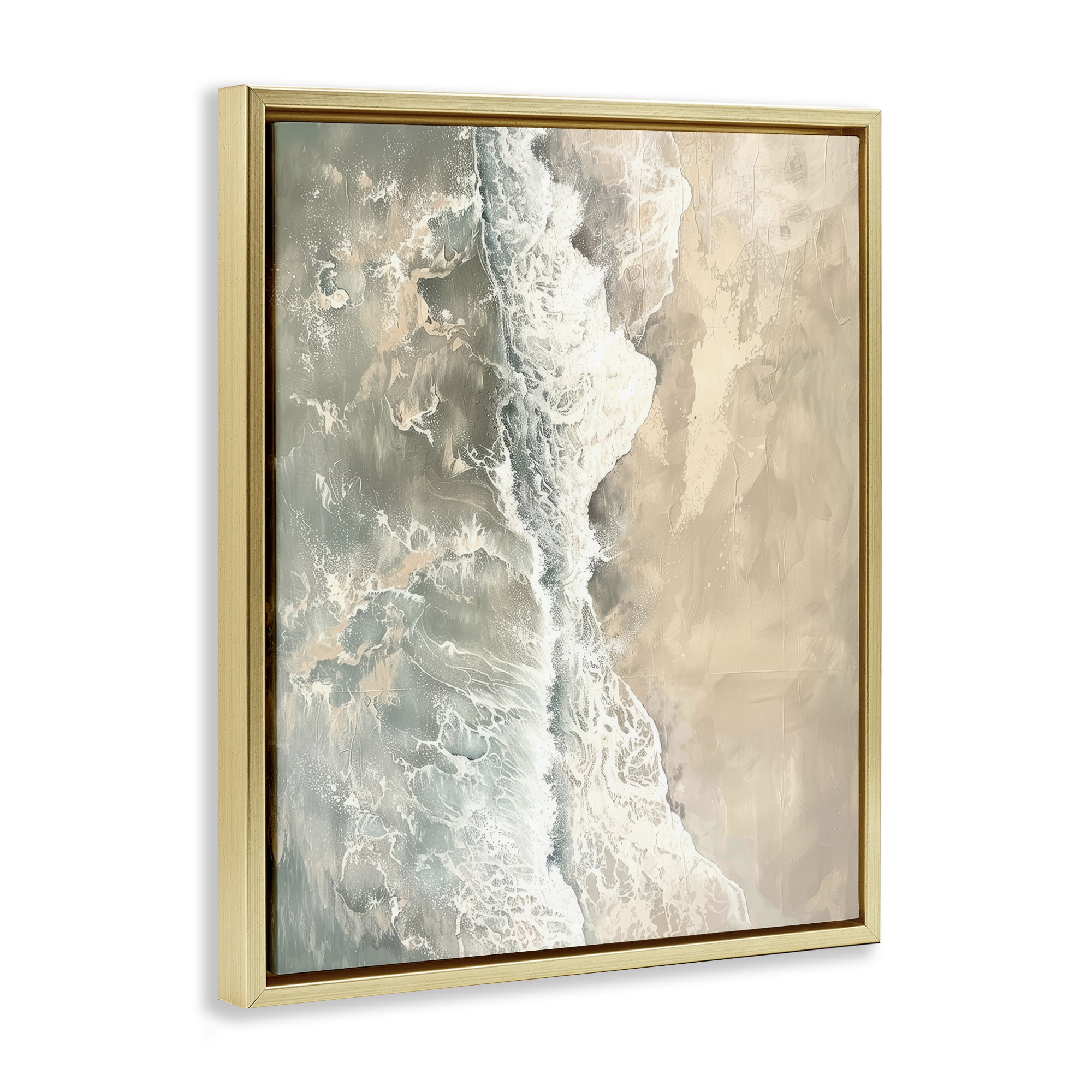 Stupell Industries Vertical Aerial Beach Landscape & Nature Painting Gold Floater Framed Canvas Art Print Wall Art, 25 x 31