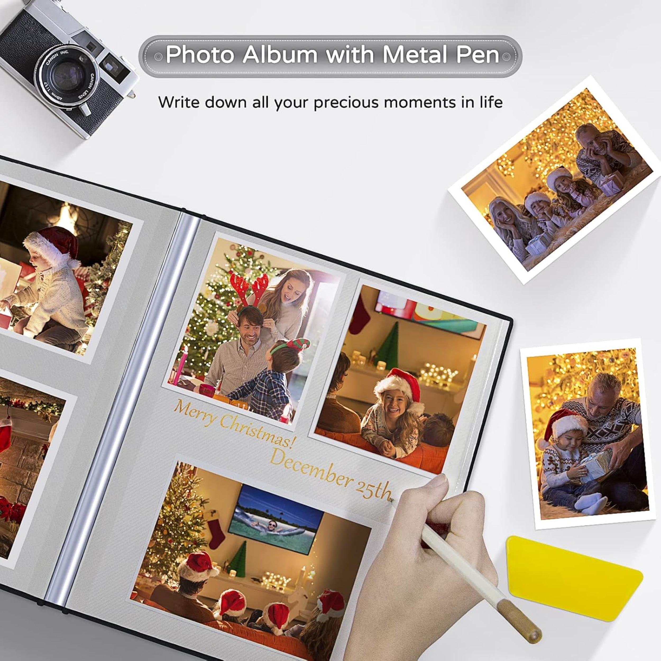 Large Photo Album Self Adhesive 4x6 5x7 8x10 Scrapbook Album DIY Picture Book, Gifts for Mom, Family Baby and Wedding, with Metal Pen and Plastic Board