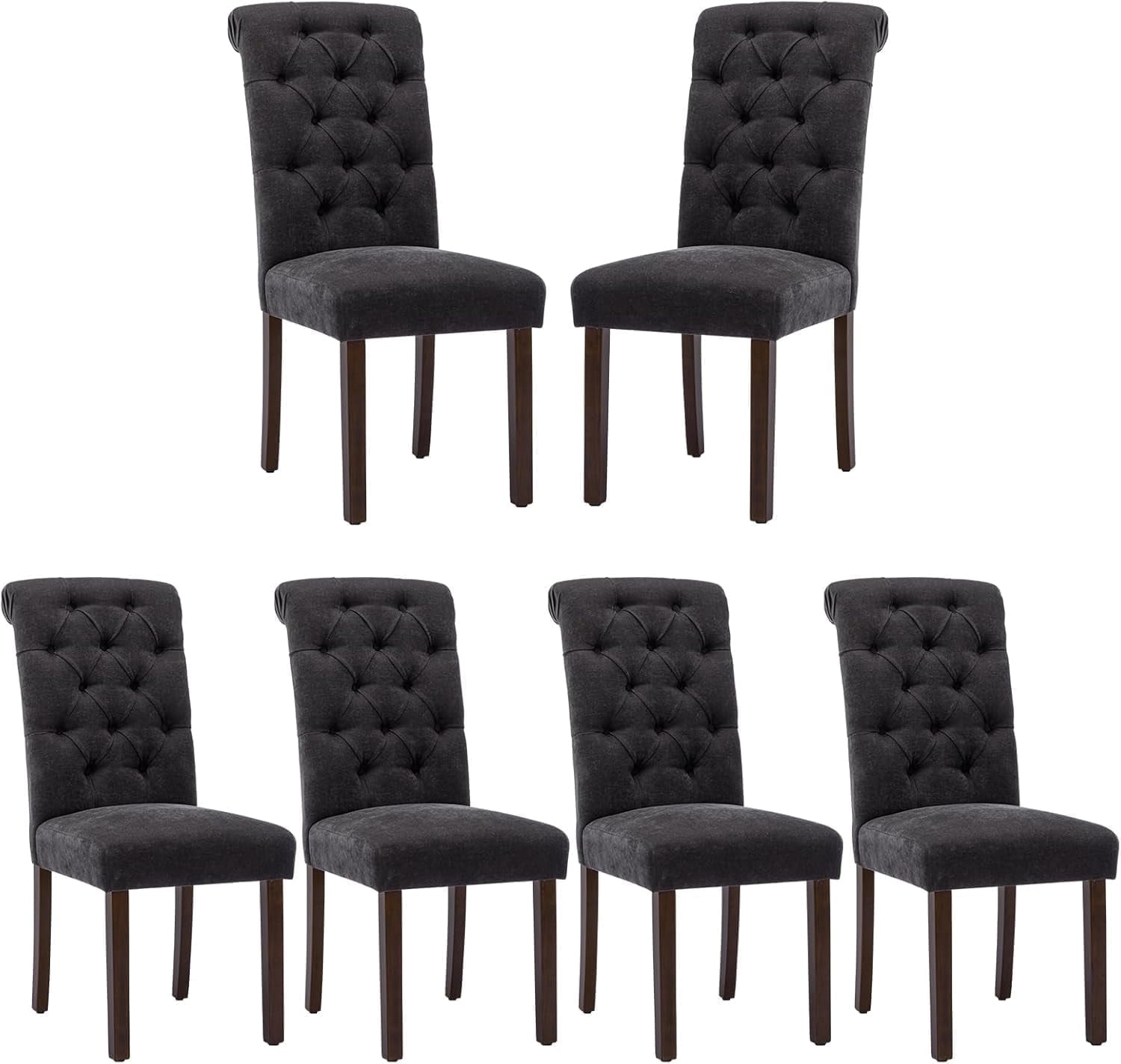 Upholstered Parsons Dining Chairs Set of 6, Button Tufted Kitchen Side Chair for Dining Room, Black
