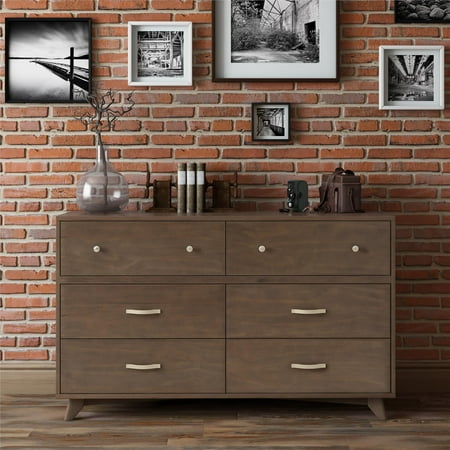 Novogratz Otis Mid-Century Modern 6-Drawer Dresser, Dark Walnut