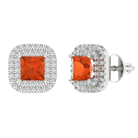 1.73 ct Screw-Back Stud Earrings for Women | 5mm Princess Cut Simulated Red Diamond | 14K White Gold