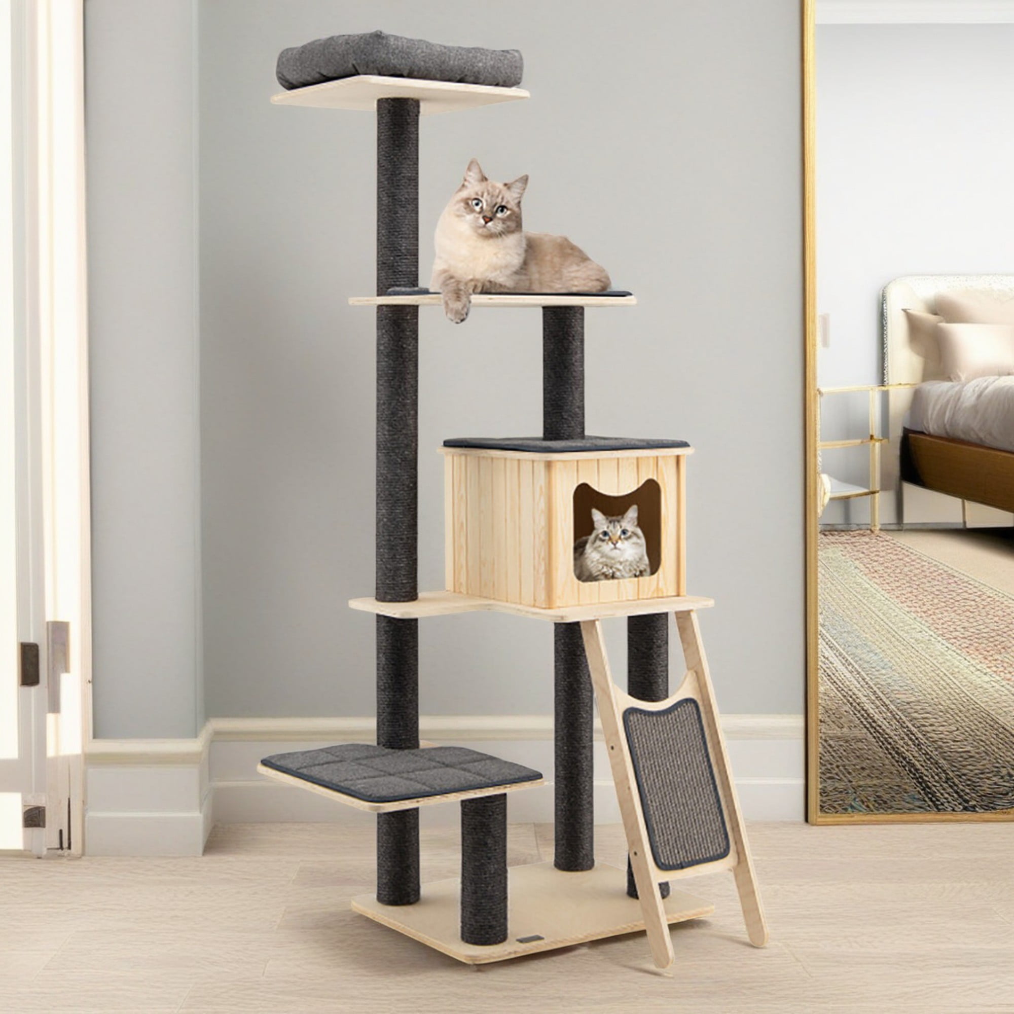 Kadyn 69" Modern Cat Tree Tower for Indoor Cats, 5-Tier Cat Condo with Scratching Posts, Perch, Washable Removable Cushions, Cat Furniture, Gray