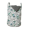 thumbnail image 1 of Abstract Laundry Bag, Black and White Floral Pattern with Graphic Doodle Style Leaves in Blue Shades, Basket with Handles Drawstring Closure for Laundromats, 13" x 19", Multicolor, by Ambesonne, 1 of 4