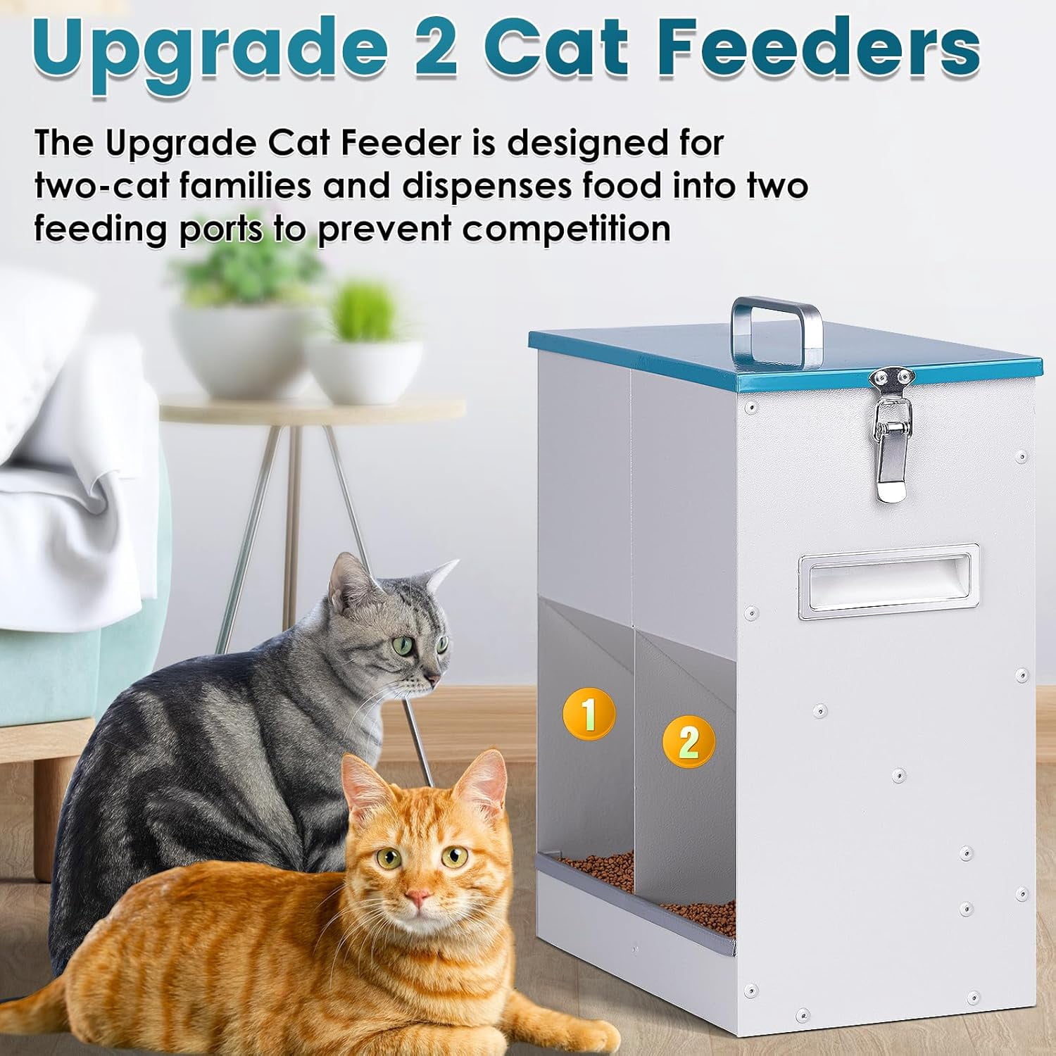 Automatic Cat Feeder for 2 Cat, 42cups/10L Automatic Pet Feeder for Dogs and Cats, Multiple Cats Feeder Outdoor Large Capacity Galvanized Steel Gravity Pet Dog Dry Food Dispenser (10L)