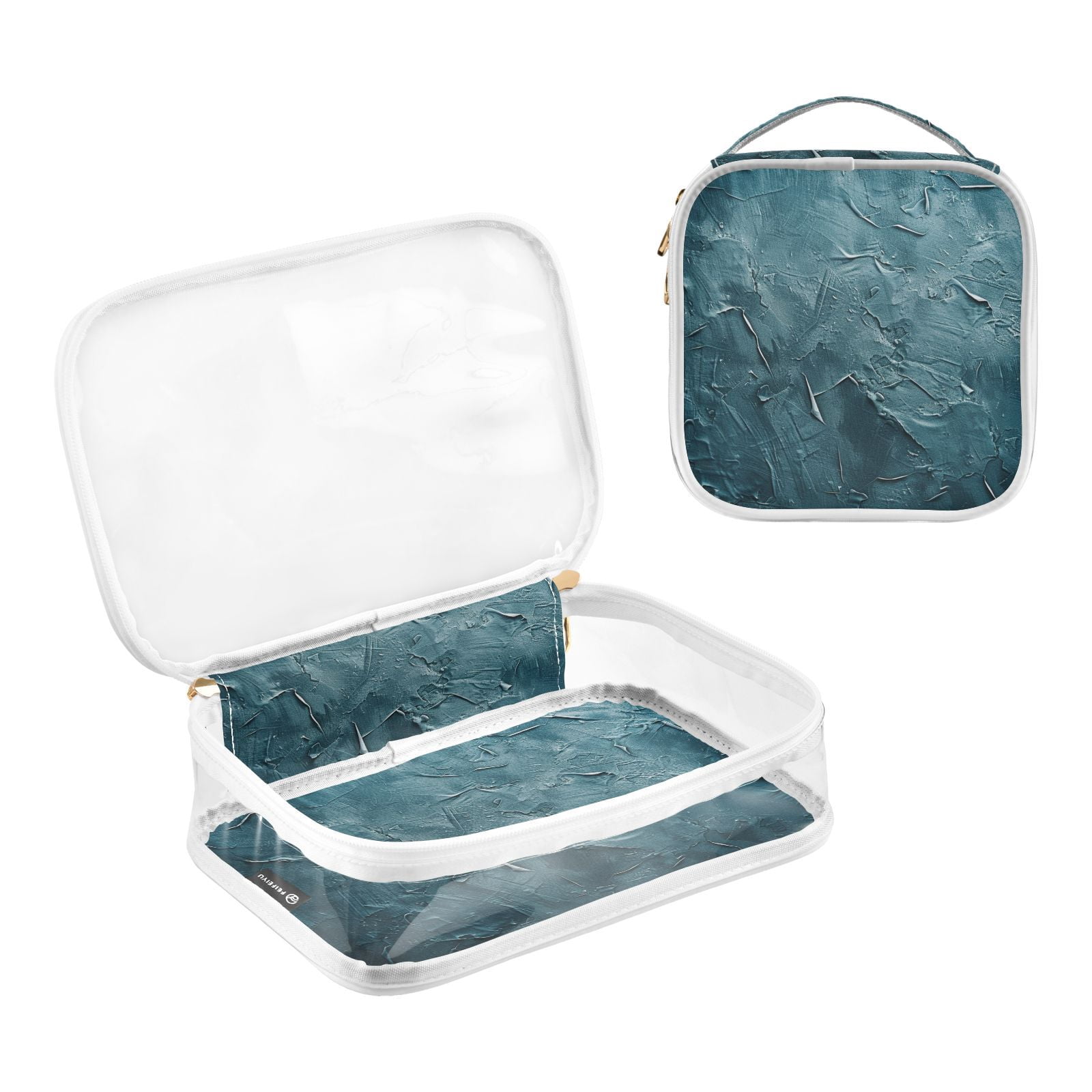 Clear Makeup Bags with Handle Large Opening 2 Pack Set Toiletry Bag Quart Size Bag, for Women Man Traveling Travel Essentials, Toiletries and Other. Dark Blue Oil Pattern