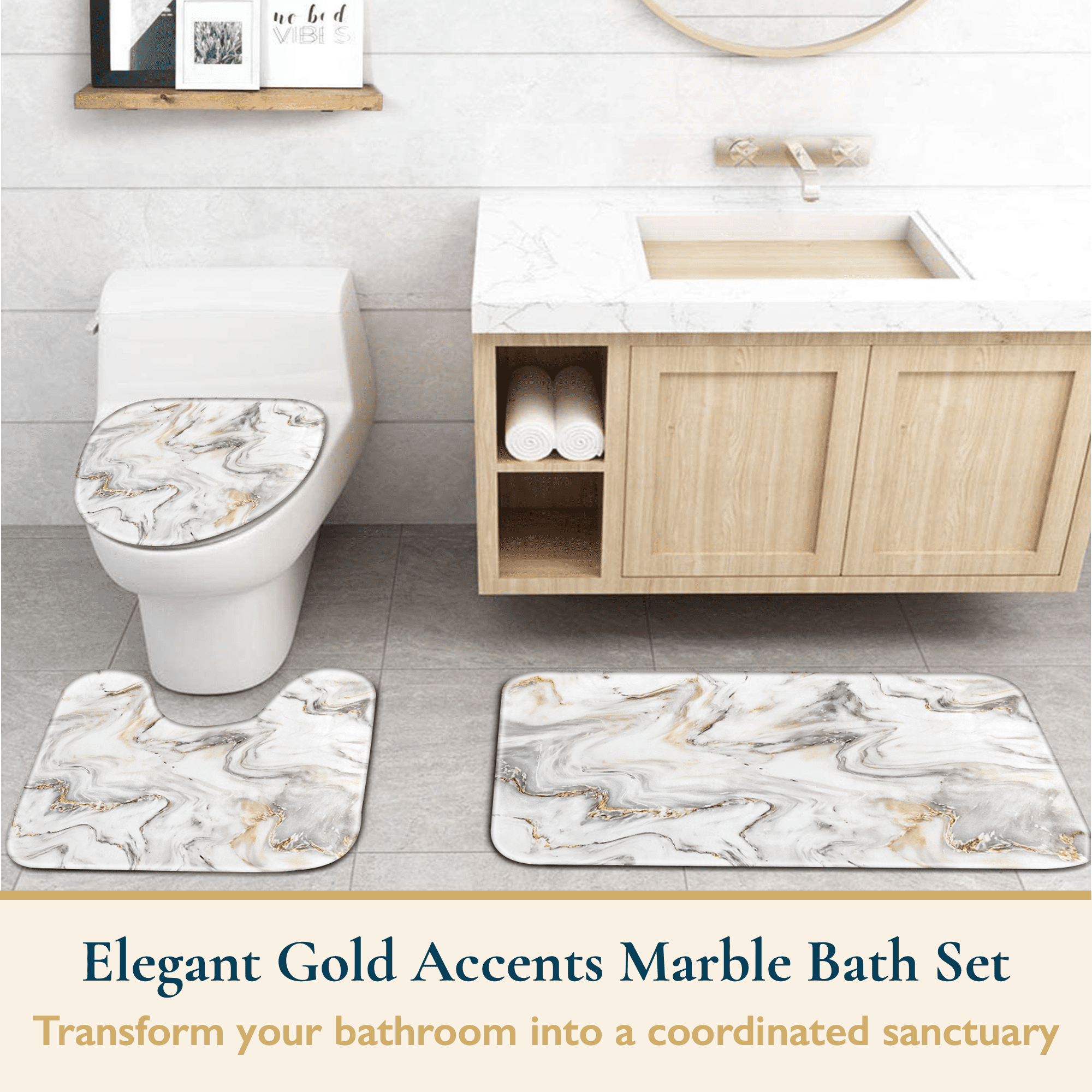 ComfiTime 16PCS Bathroom Sets with Shower Curtain, Rugs and Hooks - Memory Foam Anti-Slip Washable Bath Mats & Toilet Lid Cover, Fabric Shower Curtain w/ Weighted Hem, Boho, Farmhouse & Modern Styles