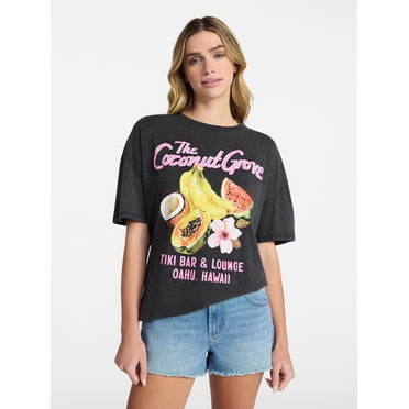 No Boundaries Washed Graphic Boyfriend Tee, Women's XXS-XXL
