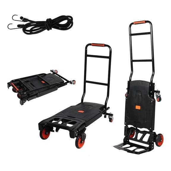 Folding Hand Truck Dolly Cart, Dual-Purpose Platform Truck with One-Button Folding, Portable Flatbed Luggage Cart with Bungee Cord, 330lbs Capacity for Office, Shopping, Moving & Travel