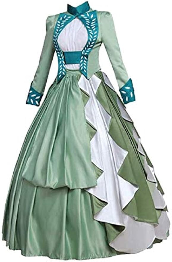 Women's Mina Harker green dress Lady's Steampunk Victorian Gothic Bustle Gown Dress