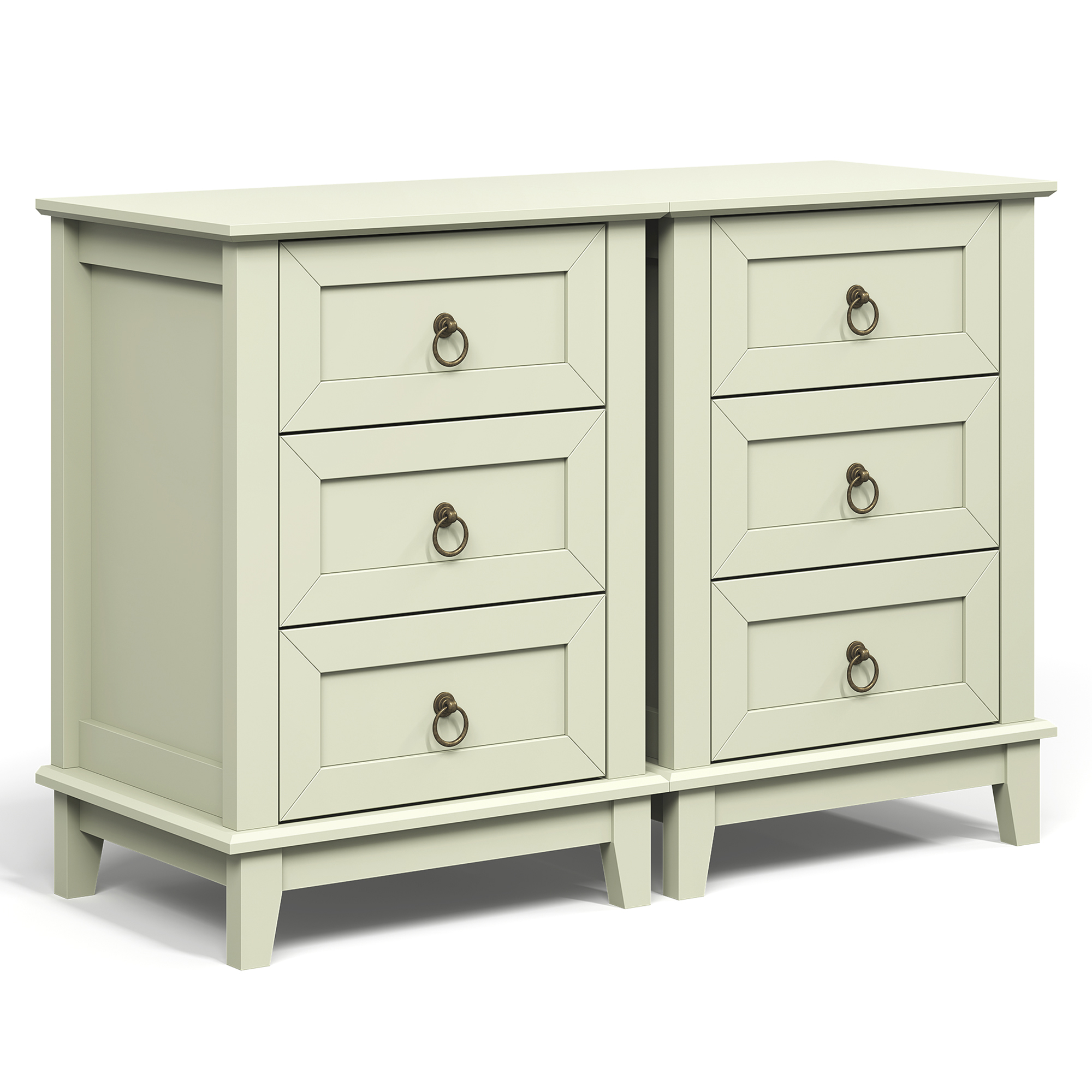 CozyHome Beige Nightstand Set of 2: Slim 3-Drawer Tall Wood Dressers, Space-Saving Bedside Tables for Small Rooms, Bedroom, or Dorm