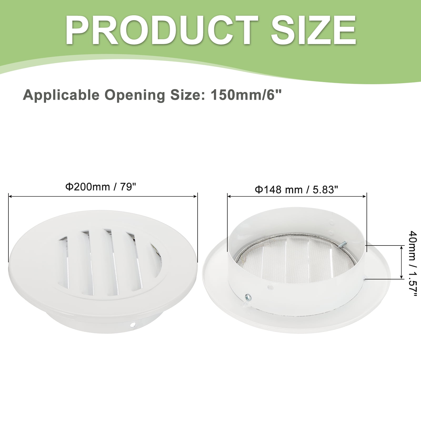 Round Soffit Vent, Aluminum Alloy Wall Vent Grille Cover for Exhaust White 6 Inch