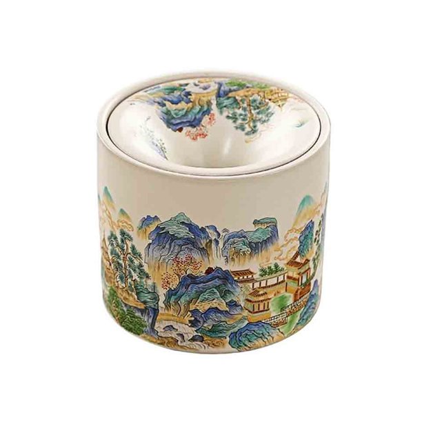 Cenicero redondo de cerámica con forma de embudo y estampado de montaña retro, ideal for el hogar, la sala de estar o el escritorio. Incluye tapa.