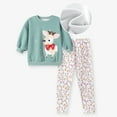 thumbnail image 4 of Hrsba Toddler Girl Set Long Sleeve Crew Neck Cute Print Fleece Top and Pants 2 Piece Set for Casual Wear Cool Season for 2-8 Years, 4 of 5