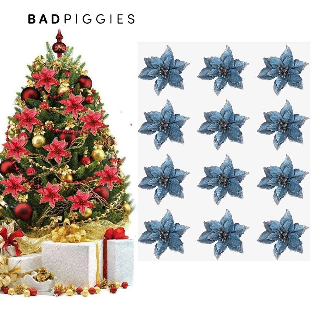 BadPiggies 12pcs 15cm Glitter Artificial Flowers Christmas Tree