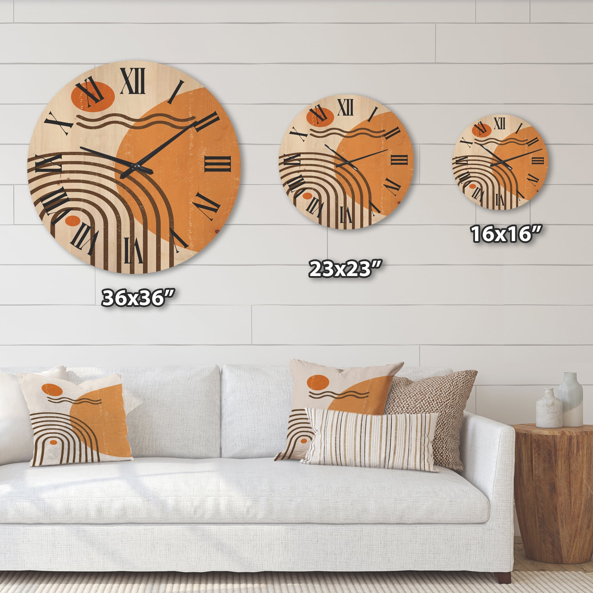 Designart 'Abstract Rainbow Moon and Sun In Earth Tones II' Modern Wood Wall Clock