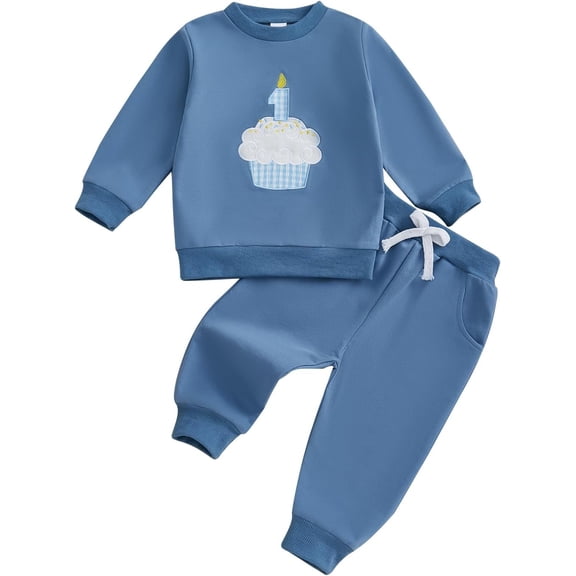 Baby Boy Girl First Birthday Outfit 1 Cake Long Sleeve Pullover Sweatshirt   Long Pants Set Fall Winter Clothes