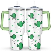 Cactus 40 Oz Tumbler with Handle Lid and Straw, Stainless Steel Double Walled Vacuum Insulated Cup, Cute Anniversary Wedding Birthday Gifts Tumbler for Women Men Friends Outdoor Indoor