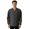 thumbnail image 1 of Ceisia Men's Relaxed Fit Vertical Rib Knit Small V-Neck Long Sleeve Casual Top Gifts, 1 of 7
