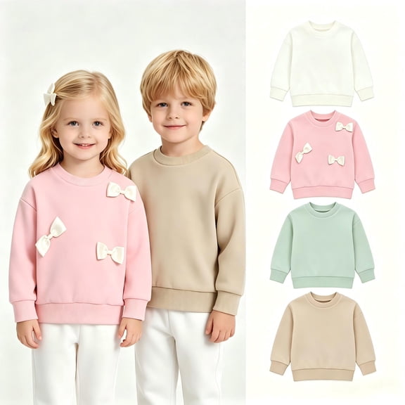Yibosean 2-Pack Baby and Toddler Crewneck Sweatshirts, Long Sleeve Pullover Tops, 6M-4T