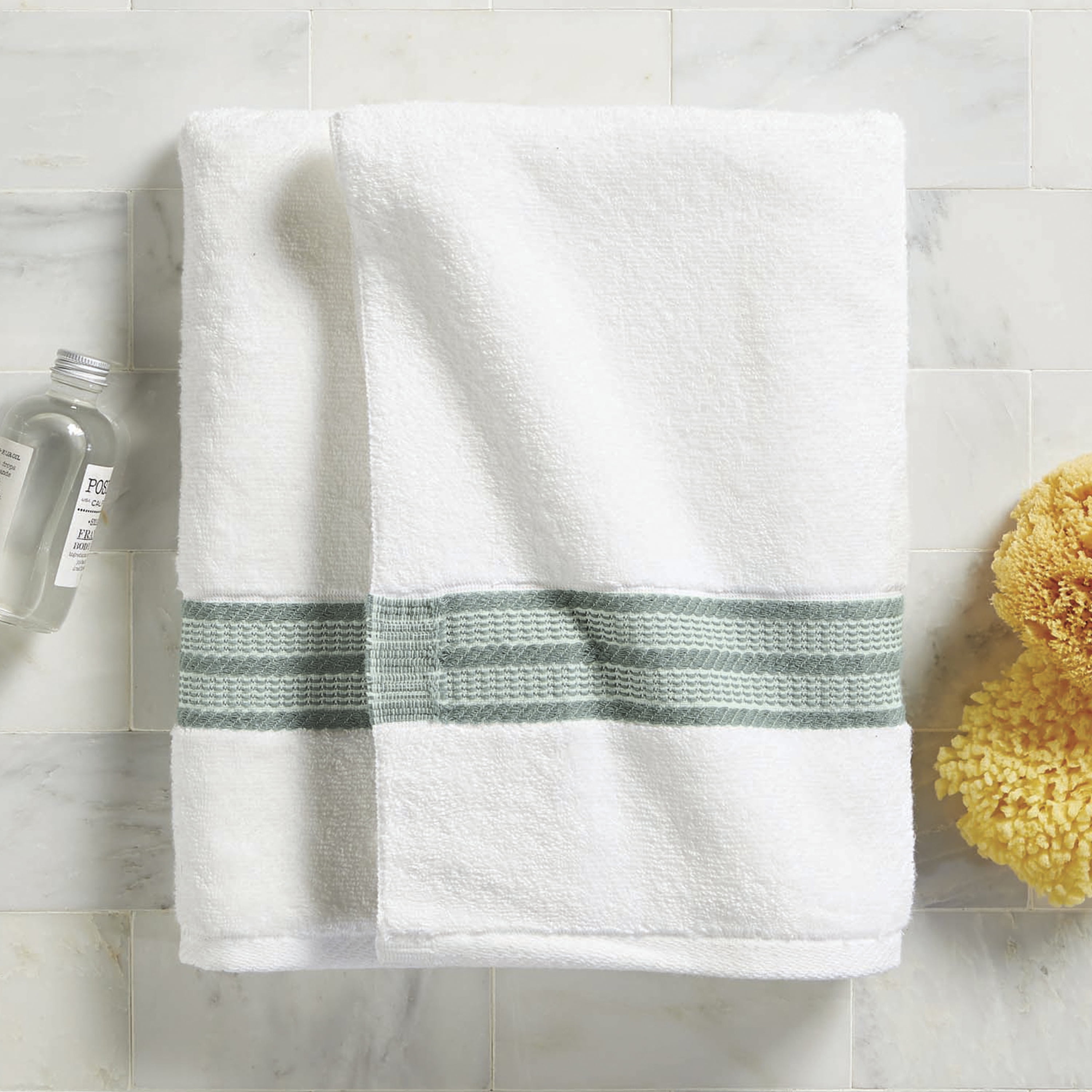  8 Pcs Green Stripe Large Bath Towels Set Oversized