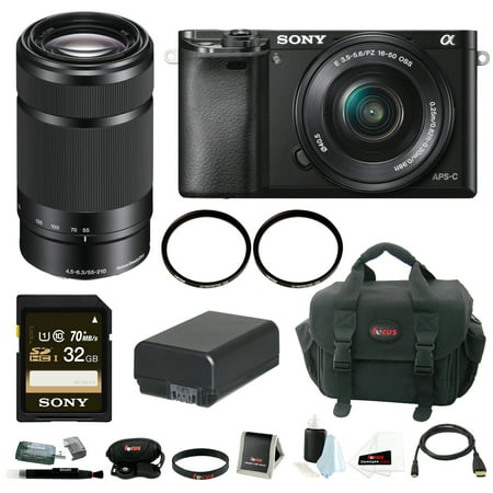 Sony Alpha A6000 Mirrorless Digital Camera with 16-50mm and 55-210mm Lens Bundle and 32GB Deluxe Accessory Kit