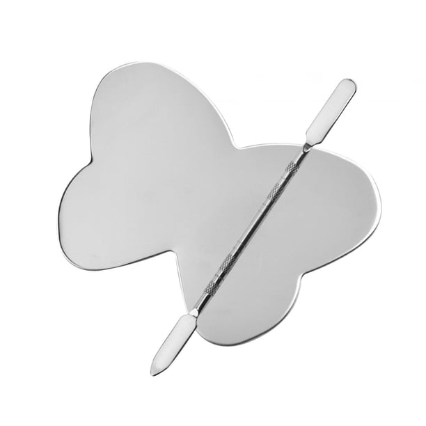 Paleta de mezcla de cosméticos, espátula de maquillaje de doble punta, base de maquillaje, uña de metal en forma de mariposa