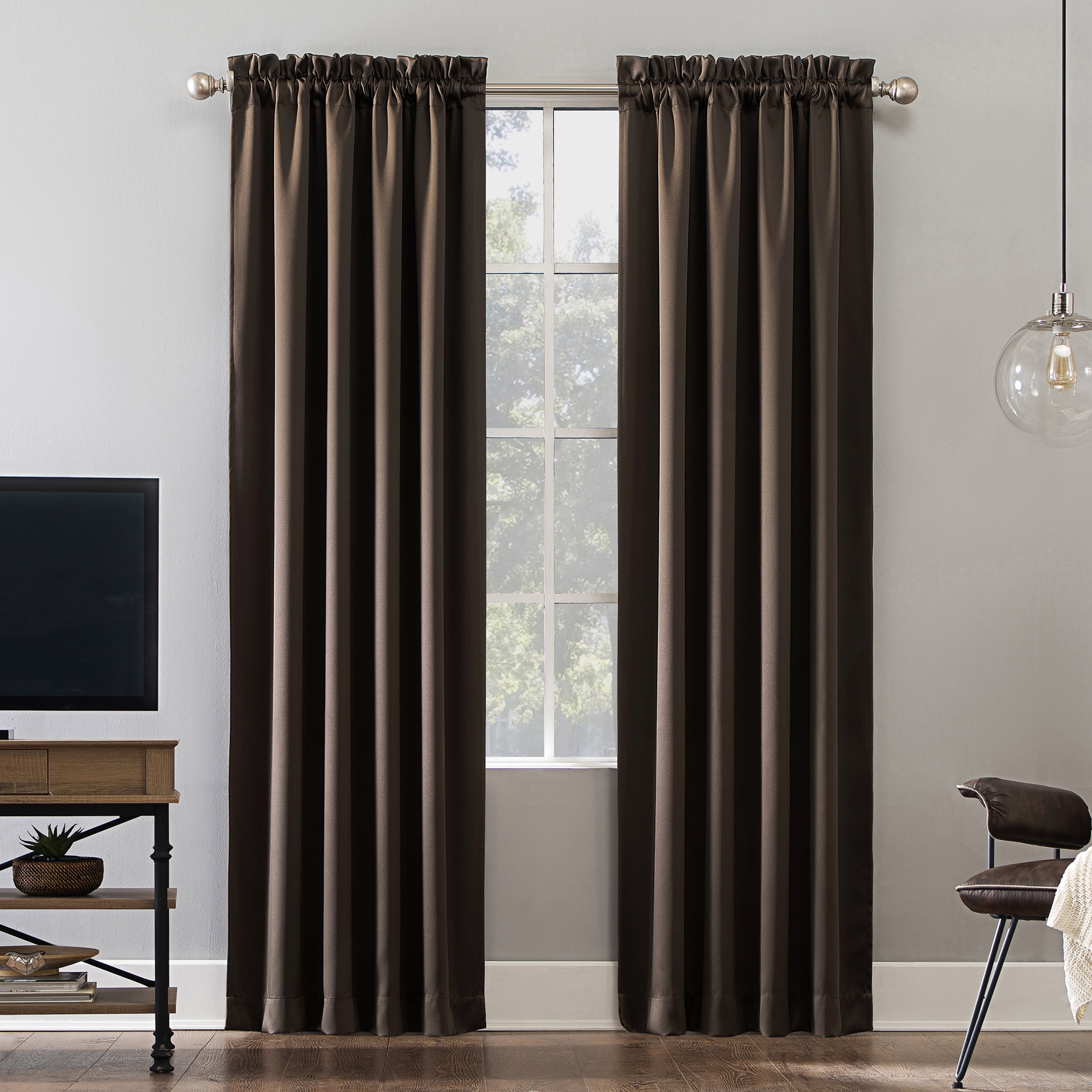 SET 2 PANELS SOLID BLACKOUT THERMAL INSULATED ROD POCKET WINDOW CURTAIN DRAPE 