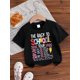 thumbnail image 1 of Young Girl "The Back To School Tour" Graphic Print Round Neck Short Sleeve White T-Shirt, Suitable For Back To School Season, 1 of 3