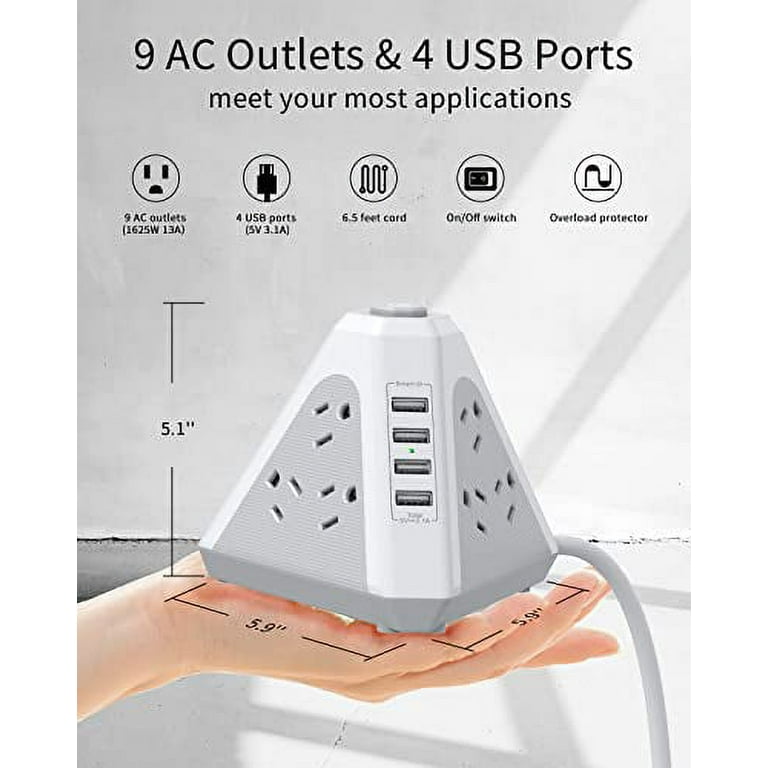 NVEESHOX 0 Surge Protector Power Strip Tower, Power Strip With 4 Fixed  Parts 12 Ac Multiple Outlets And 3 Usb Ports, 65 Ft Long Extension C