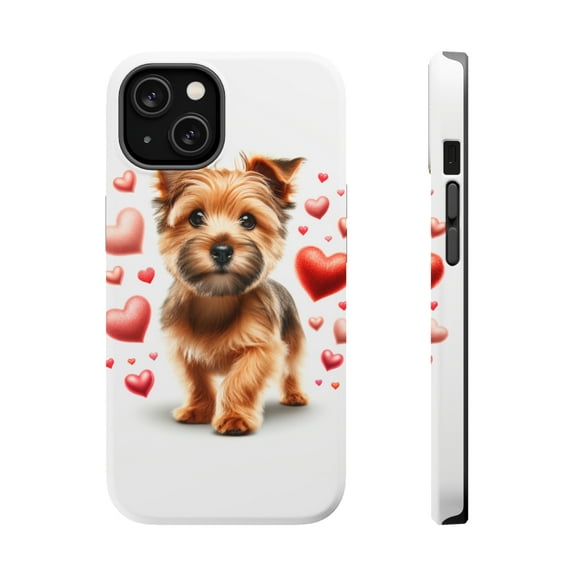 DistinctInk Tough Case for Apple iPhone 14 (6.1" Screen), Compatible with MagSafe Charging - Valentine's Day Norfolk Terrier