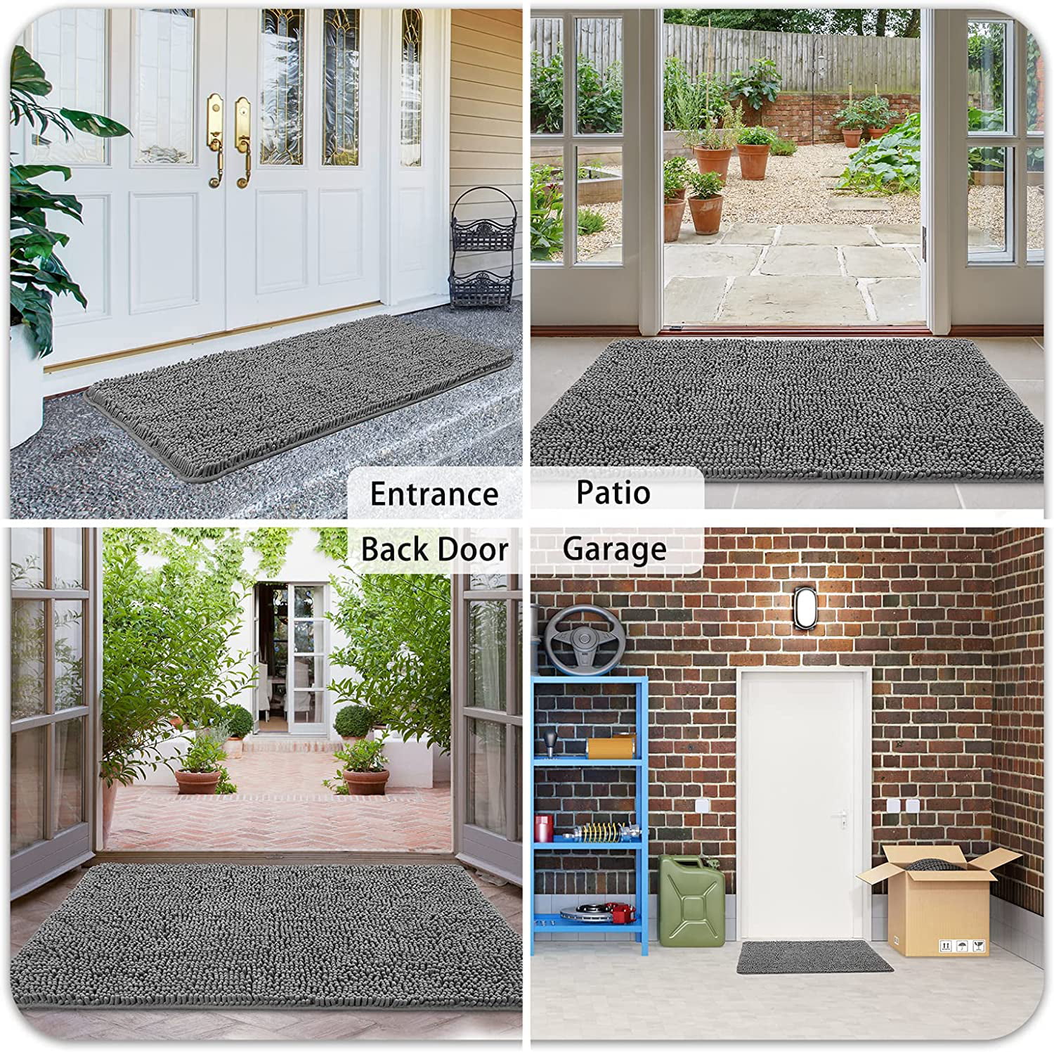 Door Mats Outdoor Indoor Doormat-Rubber Non Slip Absorbent  Front Door Mats for Outside Entry Entrance-Dirt Trapper Mat for Muddy Paws  and Shoes-Gray-17”x30” : Patio, Lawn & Garden