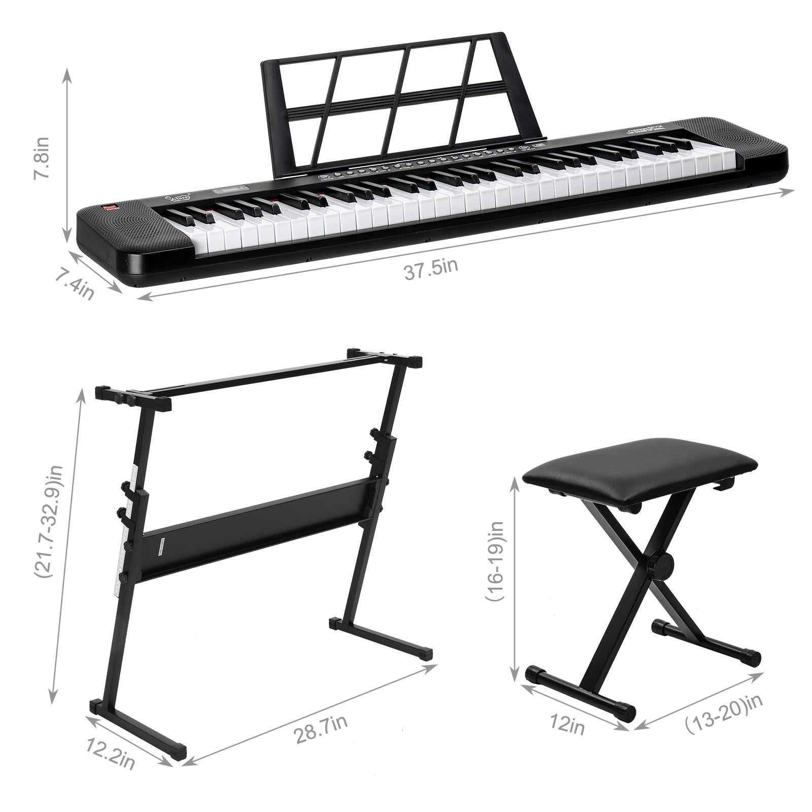 Zimtown 61 Keys Electronic Keyboard Piano Set with Lighted Full Size Keys, Stand, Bench