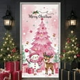 thumbnail image 2 of Pink Background Christmas Banner Snowman Design Merry Christmas Banner Christmas Tree Pattern Plaid Pattern Snowman Banner for Christmas Party Indoor Decoration Holiday Celebration, 2 of 9