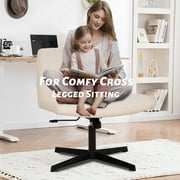 CL.HPAHKL Criss Cross Chair, Modern Height Adjustable Cross Legged Office Chair Armless Fabric Wide Desk Chair No Wheels Swivel Vanity Chairs with Backs for Home Office, Small Space (1, Beige)