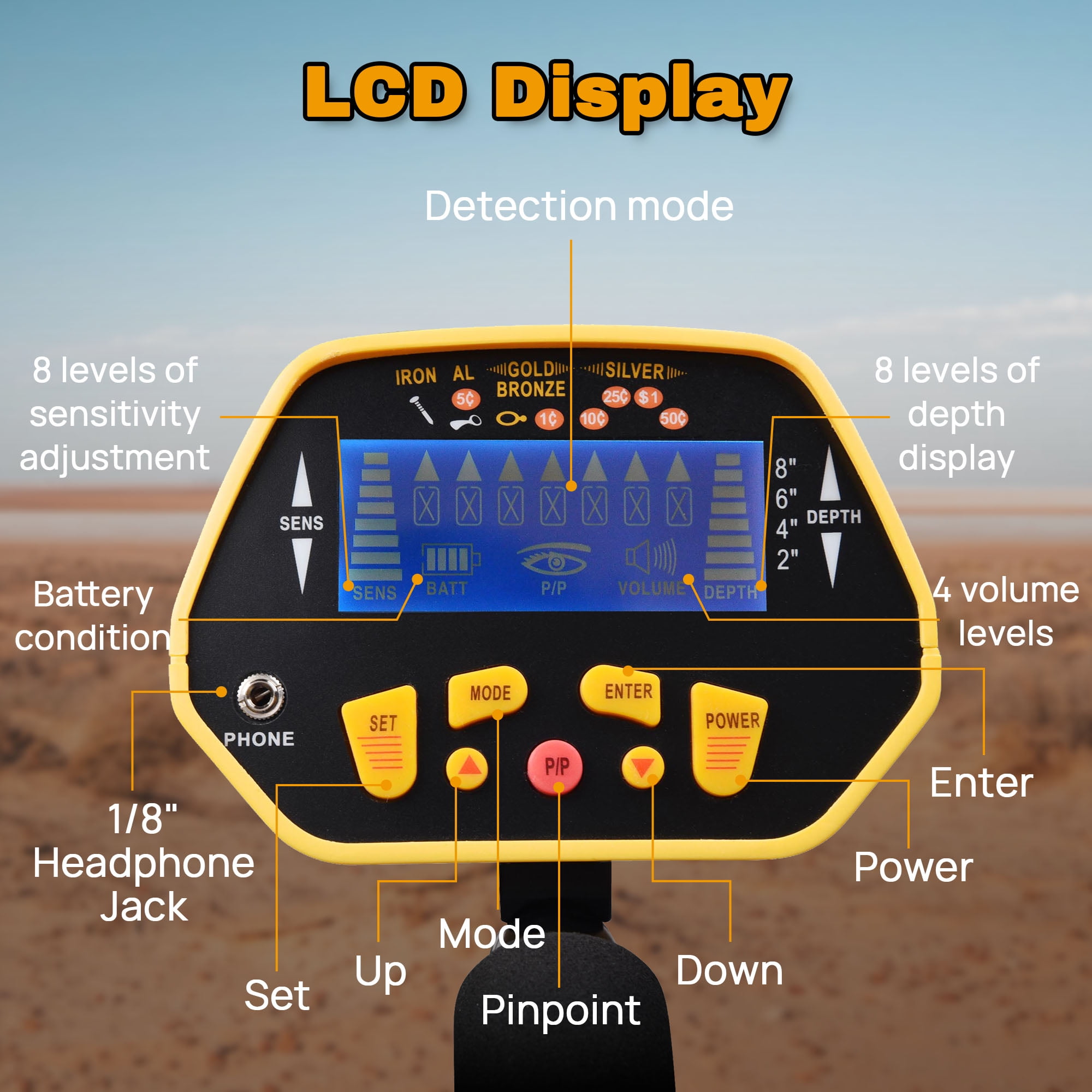 Metal Detector Treasure Search Digger Finder Hunter LCD Display Deep Sensitive Waterpoof Coil Gold Jewelry Outdoor
