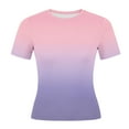 thumbnail image 3 of ZHYou Womens Short Sleeve Shirts Slim Fit Ombre Stretchy Fashion Tops Round Neck Basic Tee Shirts,Pink,3XL, 3 of 6